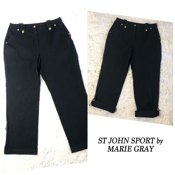 ST JOHN SPORT CONVERTIBLE ROLLUP PANTS BLACK SZ 10 - Picture 1 of 11